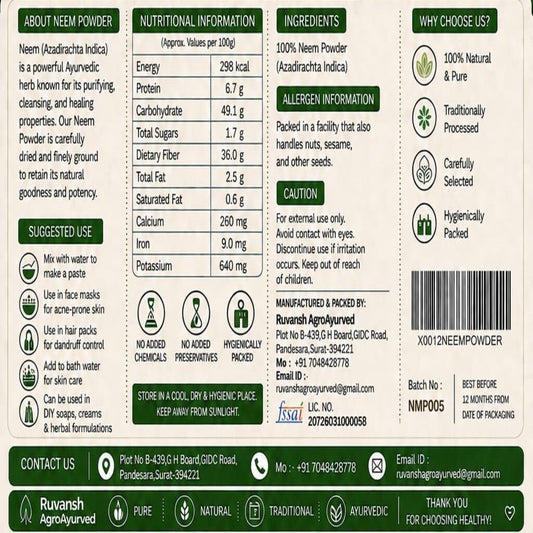 Neem Leaf Powder - Pure and Natural Nim Patta Churna | Ruvansh